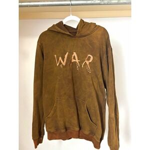 WAR Mens Brown Graphic Logo Print Fleece Pullover Hoodie w Pockets Size L